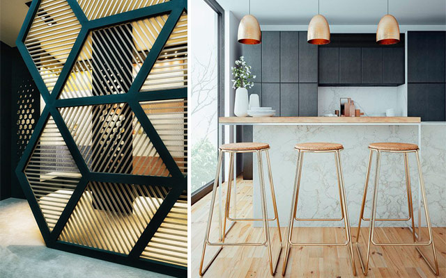 cocina con toques metalizados