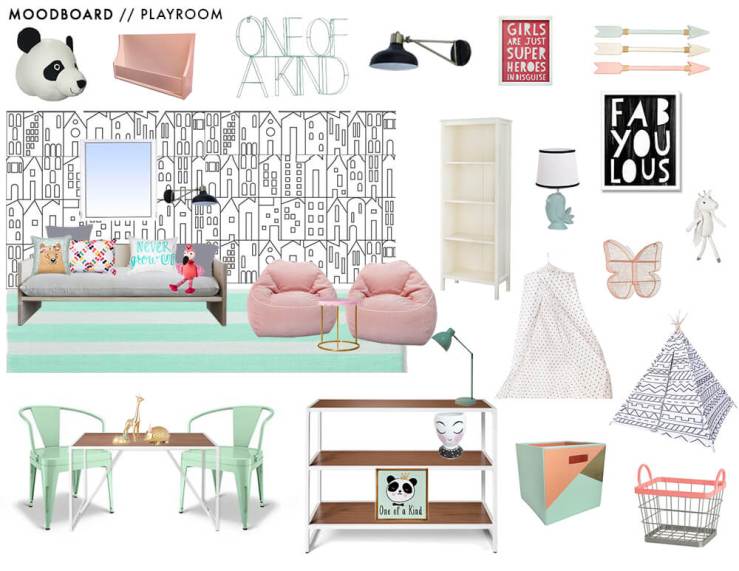 moodboard habitacion de juegos para toda la familia